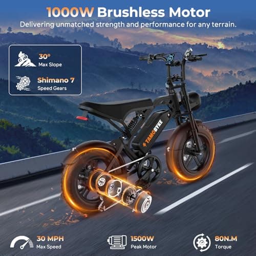 Tamobyke T16 Electric Bike for Teens & Childs, 1000W Motor 48V15.6Ah Removable Battery, 30MPH Off-Road Electric Bicycle,16"Fat Tire Ebike for Kids, 7-Speed,Dual Hydraulic Brakes, Fits Riders 5'0"-5'7" - Thumbnail 2