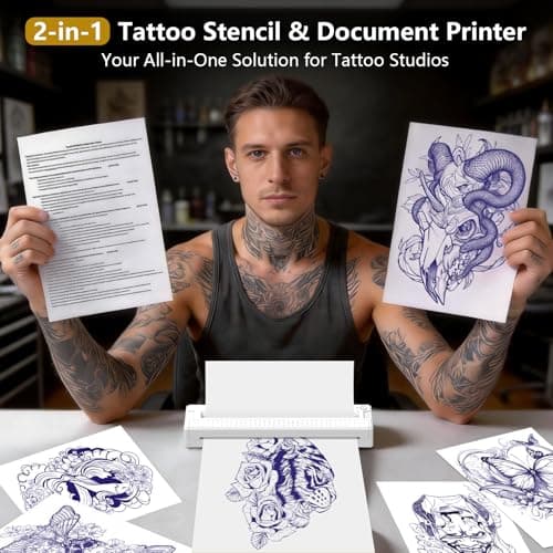 Bagana Tattoo Stencil Printer, 2-in-1 Wireless Bluetooth Thermal Printer for Tattoo Stencils & Documents, Portable Temporary Tattoo Transfer Machine Kit for Tattoo Artist & Beginner, White - Thumbnail 2