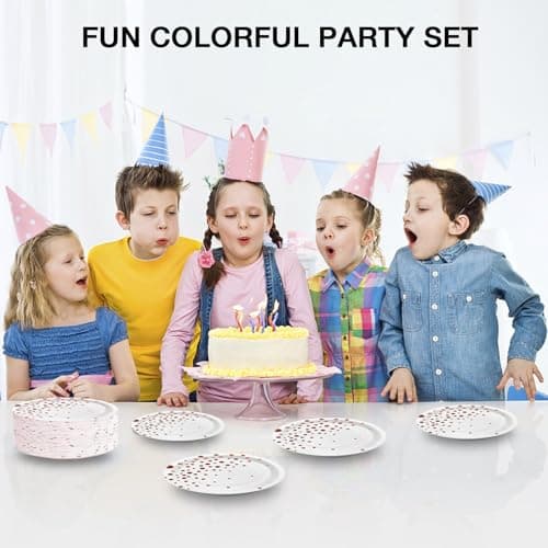 White Rose Gold Paper Plates for Party, 7" Thickened Gold Dot Disposable Plates(50pcs),Birthday Cake Dessert Plates for Indoor/Outdoor Party Supplies&Decoration, Ideal for Birthday,Wedding,Baby Shower - Thumbnail 6