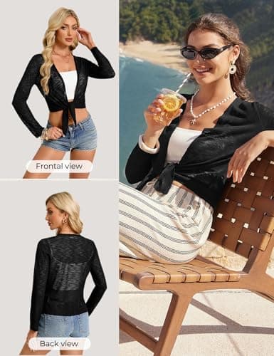 GRACE KARIN Womens Shrugs for Dress Cropped Cardigan Sheer Bolero Sweater Summer Lightweight Cardigan Black M - Thumbnail 5