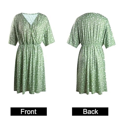 Nursing Dress for Women Breastfeeding Dresses - Maternity Nursing Dress V Neck Flowy Boho Floral Vacation Dress Green - Thumbnail 5