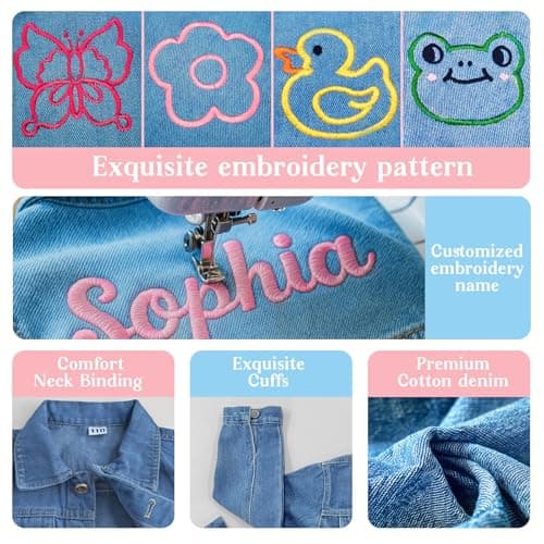 Individz Personalized Kids Denim Jacket with Name, Custom Embroidery kid Jean Jackets, 1-10 Years Old Girls Birthday Christmas Gifts - Thumbnail 4