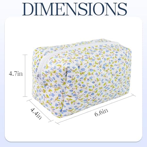 Quilted Makeup Bag Floral Cotton Make up Bag Puffy Coquette Makeup pouch Aesthetic Cute Travel Toiletry Bag for Women Girls - Thumbnail 2