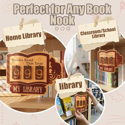 Books Read This Year Counter - Large Wooden book counter sign for Wall & Bookshelf Decor, Hanging Reading Count Plaque with "My Library" Text | Best Gifts for Book Lovers, Teachers & Librarians - Thumbnail 4