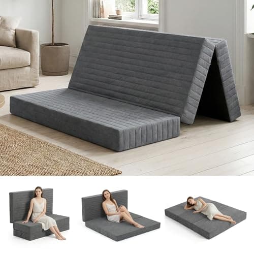 Erament 6-Inch Tri-Fold Mattress Queen Size, Covertible Bed Floor Futon Mattress with Handles & Non-Slip Bottom, Foldable Mattress with Removable Tufted for Guest, Camping, Dorm - Image 1