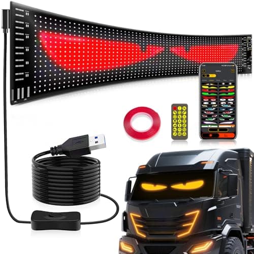 Pak Scrolling Advertising LED Sign, 23.4” x 4.7” Devil Eyes Light for Cars, Programmable Store Sign with Remote APP Control, Flexible Digital Display, DIY Text Pattern Animations for Shop Bar Hotel - Image 1