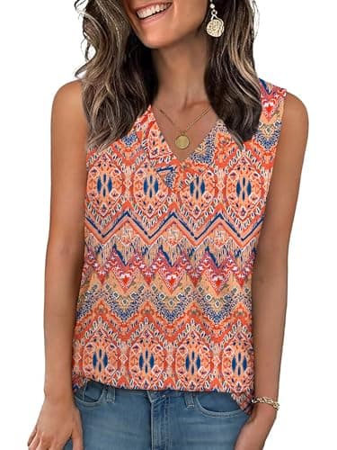 GKBK Womens Tank Tops Casual Loose Fit Spring Summer V Neck Outfits Sleeveless T Shirts Trendy Boho Cute Basic Business Dressy Clothes Fashion 2026 Boho Floral L - Image 1