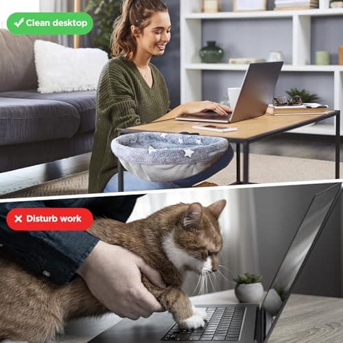 Himake Cat Desk Bed with Clamp, Glow in The Dark Cat Desk Hammock, Desk Perch with Removable Washable Cover, Sturdy Metal Frame, Supports up to 50 Lbs - Thumbnail 6