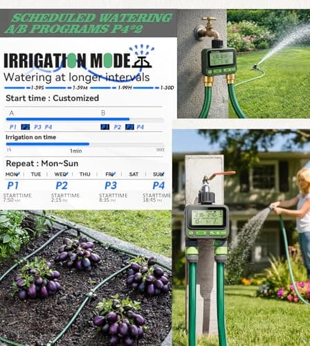 ThermoHalo Smart Sprinkler Timer with Remote, 8-Zone Programmable Dual Outlet Watering timers, IP65 Waterproof Automatic/Manual Hose Timer with Child Lock for Lawn, Yard, Garden, and Pool (Twin) - Thumbnail 5