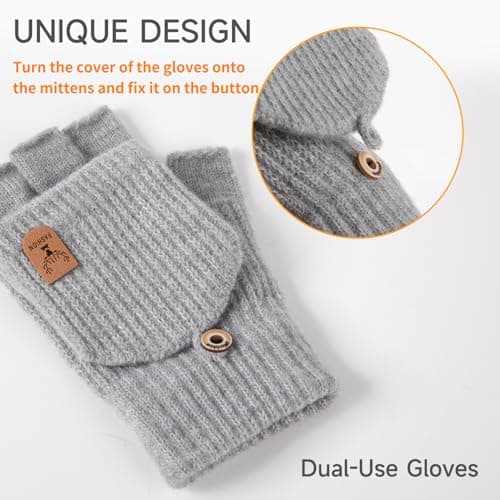 Bodvera Winter Knitted Fingerless Gloves for Women Warm Half Finger Gloves Convertible Mittens Flap - Thumbnail 4