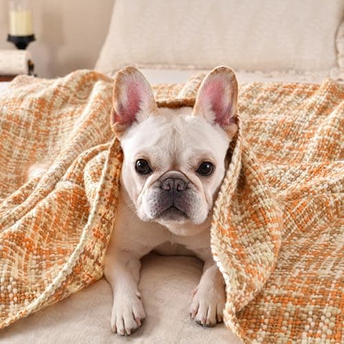 Feabuccy Soft Neon Color Knit Throw Blanket with Tassels, Cozy Boho Home Decro Throw for Sofa Couch Chair Bed, 50X60 Inch, Machine Washable, Orange Color Scheme - Thumbnail 6