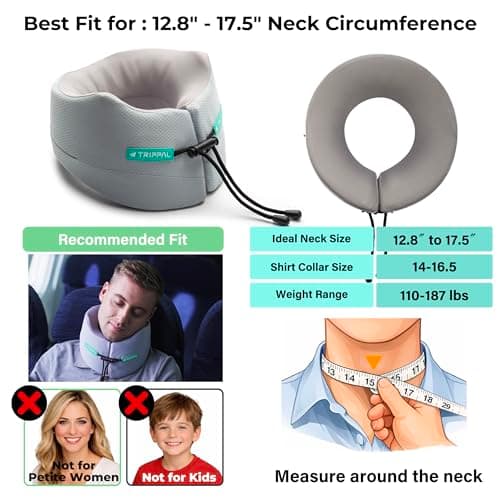 TripPal Airplane Sleeping Travel Pillow: 360° Chin & Neck Support with Flat Back for Side Sleepers on Long-haul Flights - Dual-Density Memory Foam (8lb Non-Collapsing) to Prevent Head Bobbing - Thumbnail 6