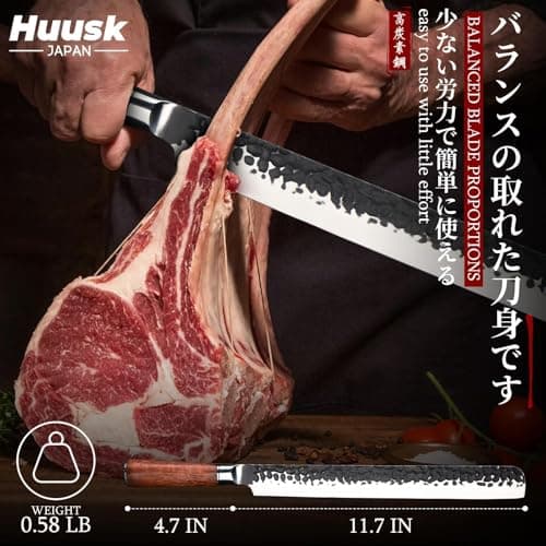 Huusk Brisket Slicing Knife 12", Hand-forged Carving Knife for Meat Cutting, High Carbon Steel Brisket Trimming Knives, Japanese Meat Slicing Knives for Turkey BBQ, Gifts Idea for Men & Women - Thumbnail 5