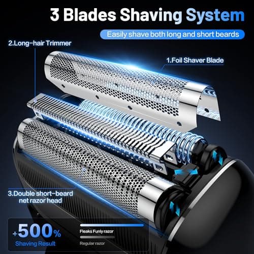 Electric Foil Shavers for Men Electric Razor with 4D Flex Floating Heads,Rechargeable Beard Trimmer with LED Display,Cordless Face Shaver for Travel,IPX6 Waterproof Wet Dry Face Razor,USB Type C - Thumbnail 2