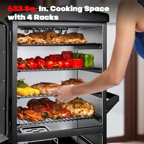 Digital Electric Smoker with Cover, LED Display Build in Meat Probe Large Capacity BBQ Smokers, 4 Racks Smoke More with 633 sq in Cooking Area - Thumbnail 3