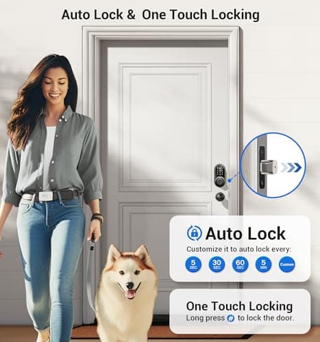 Veise RZ07C Smart Locks for Front Door, 2 Knob Handle Set, Fingerprint Keyless Entry, App Control Biometric Lock, Electronic Digital Touchscreen Keypad Deadbolt, Easy Install, Auto Lock, Matte Black - Thumbnail 3