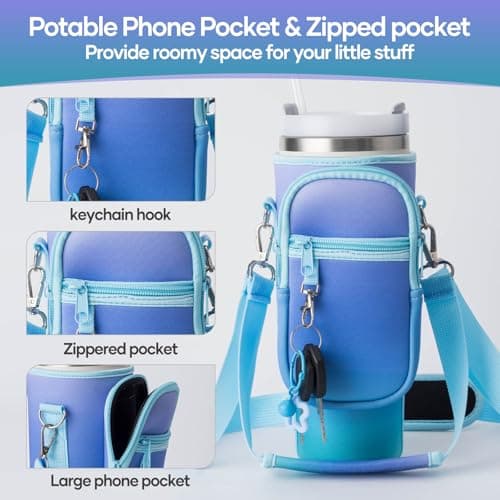 linmaya Water Bottle Carrier Bag for Stanley Cup 40/30oz with Phone Holder Pockets,Neoprene Water Bottle Cross-body Bag with Adjustable Shoulder & Hand Strap Stanley Cup Accessories - Thumbnail 4