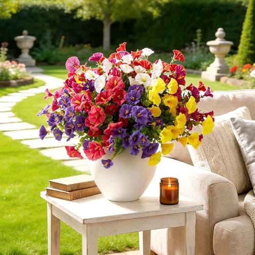 bakkiet Artificial Flowers for Outdoors, 12 Bundles Fake Plants for Outside Decoration, UV Resistant No Fade, Realistic High End Silk Plastic Morning Glory for Planter Porch Patio Yard - Thumbnail 5