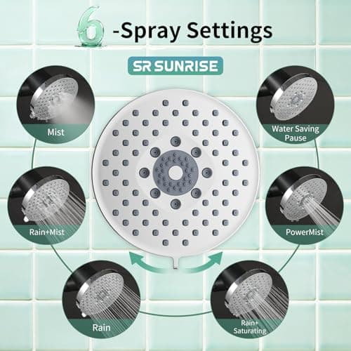 SR SUN RISE Filtered Shower Head with Filters- High Pressure Rain Shower Head,with 20-Stage shower Filter,1.8/2.5 GPM Flow Rate,6 Spray Modes for Hard Water Softener,Remove Chlorine (Chrome,5.5 Inch) - Thumbnail 3