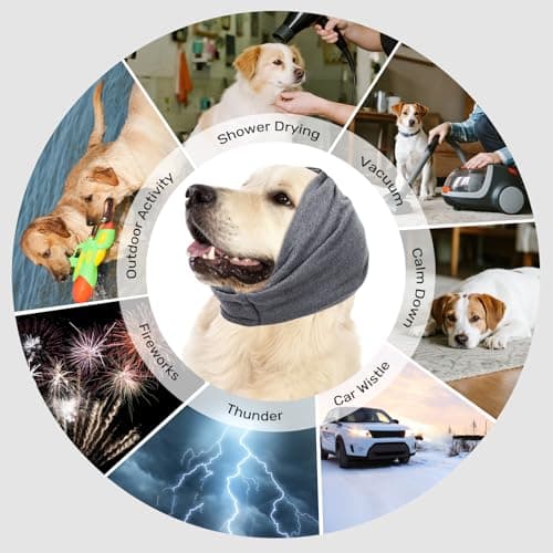 Ear Cover Wraps for Dogs Bath Grooming Drying Swimming, Dog Ear Muffs Noise Protection Winter,Adjustable Dog Calming Hoodie for Hematoma Anxiety Firework Thunder Warm Sleeping Shower Cap (MG) - Thumbnail 4