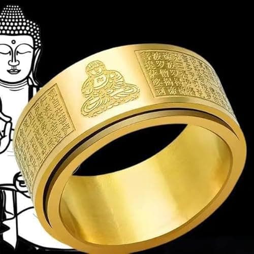 JATHIN Buddhist Inspired Spinner Ring for Men - Coin Fidget Ring Stress Relief Meditation Jewelry, Adjustable Zen Lucky Ring for Anxiety Relief & Mindfulness Practice，Bring wealth (8) - Thumbnail 3