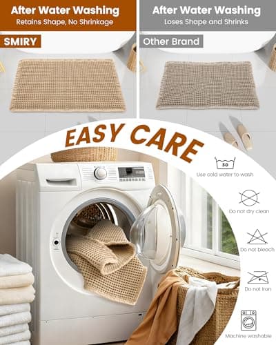 Smiry Waffle Bath Mat 30x20, Extra Soft Absorbent Bathroom Rugs, Non Slip Machine Washable Quick Dry Bath Rugs for Bathroom Floor, Tub, Shower, Home Decor Accessories, Brown - Thumbnail 6