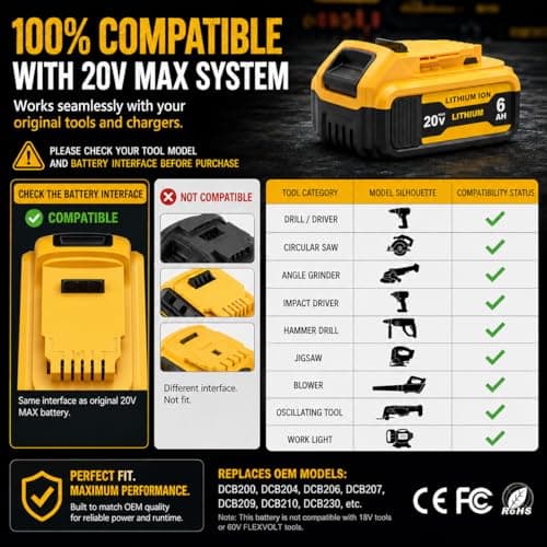 wowrmaykay 2-Packs 6000mAh Lithium-Ion Replace for Dewalt 20V Max Battery Compatible with DCB206 DCB201 DCB203 DCB207 DCB205 DCB204 Cordless Power Tools and Chargers - Thumbnail 4