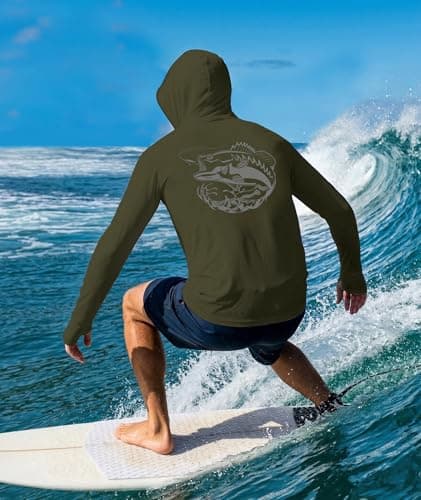 Mask Shirts for Men Long Sleeve Fishing Shirts for Men's Sun Protection Hoodie for Men UV Protection Shirt for Mens Moisture Wicking Pullover Army Green X-Large - Thumbnail 2