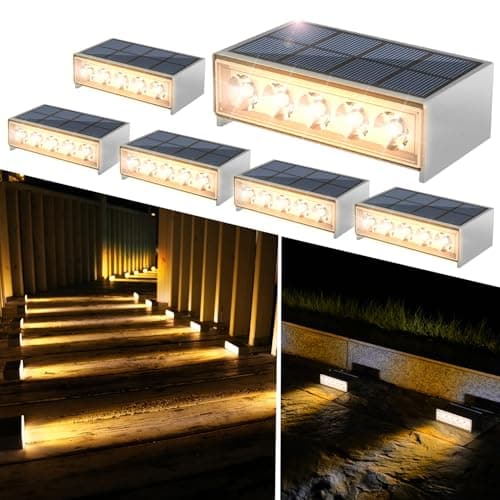 T-SUN Solar Step Light 3000K Solar Stair Lights Outdoor Waterproof LED Step Lights for Outside Stair Deck Pathway Patio Porch Warm White 6 Pack