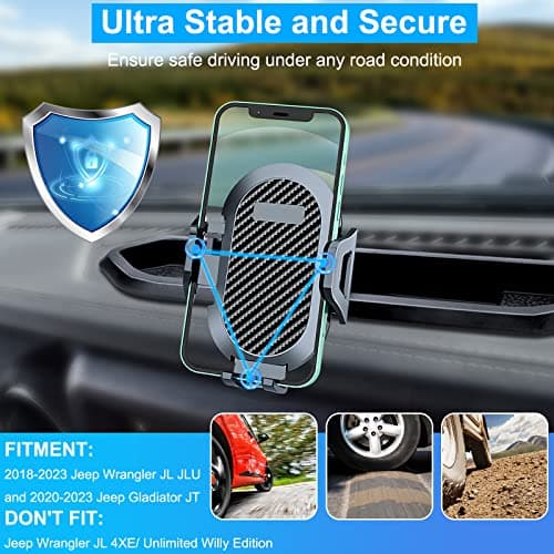 DIAMOOKY Phone Mount for 2018-2023 Jeep Wrangler JL JLU and 2020 2021 2022 2023 Gladiator JT Dash Multi-Mount Phone Holder w/Storage Tray Accessories, Not for Wrangler 4xe - Thumbnail 3