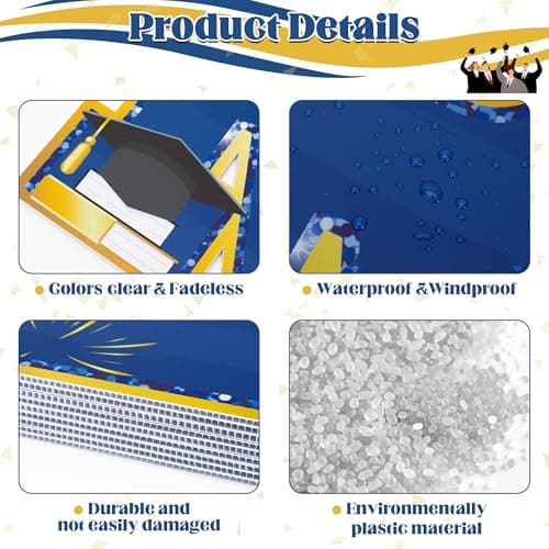 Graduation Yard Signs, 14 PCS Blue Gold Congrats Grad Lawn Stakes, Class of 2026 Yard Signs with Stakes, Graduation Party Decorations Outdoor, Waterproof GRAD Yard Decor for College High School - Thumbnail 4