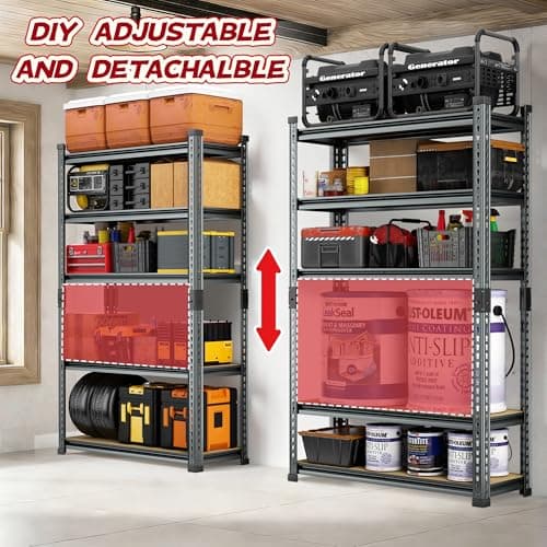 Lionhon Garage Shelving Heavy Duty, 3000LBS Metal Storage Shelves 5 Tier, Adjustable Shelving Unit 46" W x 20" D x 72" H, Boltless Garage Storage Rack for Garage Basement, Pantry, Warehouse 1Pcs - Thumbnail 5