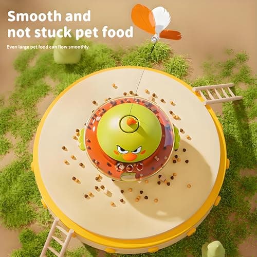 hooroor 4-in-1 Automatic Cat Toy Gift for Cat Owners, Interactive Laser & Feather Teaser with Bird Sounds, Treat Reward, Self-Balancing 360° Spinning Enrichment Exercise Toy for Bored Indoor Cats - Thumbnail 6