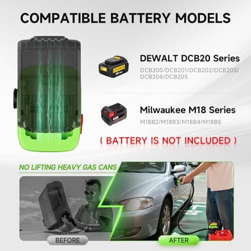 Fuel Transfer Pump with Auto Stop Sensor(3.2 GPM) Compatible with DeWalt DCB20 & Milwaukee M18 Batteries(Not Included), Portable Fuel Pump, 41" Hose Gas Can Pump for Diesel, Gasoline, 3 Tank Adapters - Thumbnail 5