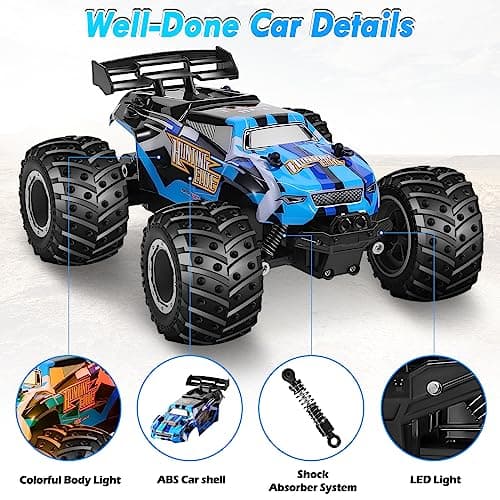 HENEROAR Remote Control Car, Remote Control Truck, 2.4Ghz All Terrain Off-Road Monster Truck, 20 KM/H Rc Cars with LED Bodylight and 2 Rechargeable Batteries Toys for Boys - Thumbnail 5