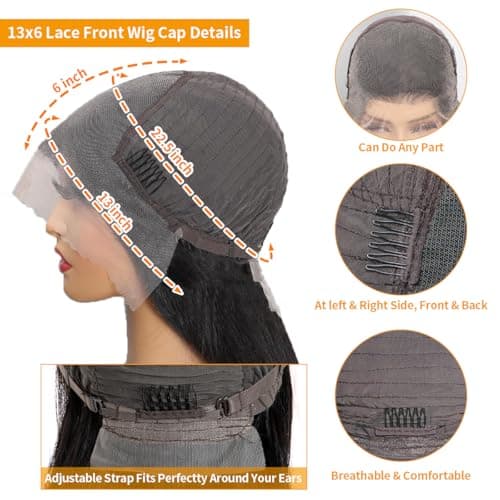 SUMT 32 Inch 13x6 Body Wave Lace Front Wigs Human Hair 200% Density HD Transparent Lace Front Wig Pre Plucked with Baby Hair Virgin Human Hair Frontal Wig for Women Natural Black - Thumbnail 4