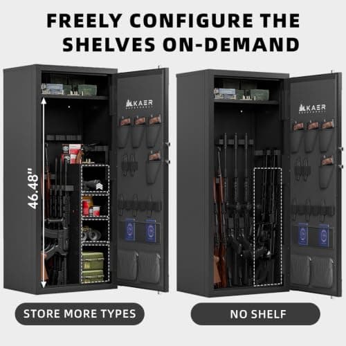 KAER Biometric Gun Safe 18-20 Gun Safe for Rifle and Pistols with Removable Racks Pistol Pouches Adjustable Shelves Large Rifle Safe for Home Defense Hunting Enthusiasts for AR-15 Rifle Shotguns - Thumbnail 4