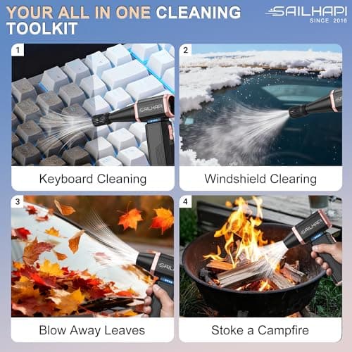 SAILHAPI Electric Air Duster, 300000RPM High-Speed Cordless Blower for Barber with Variable Speed & Brushless Motor, Portable Mini Blower for Keyboard, PC, Computer, Replaces Canned Air, Gifts for Men - Thumbnail 5