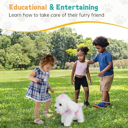 GOBRILLFUN Remote Control Robot Dog, Electronic Plush Puppy Dog Toy, Interactive Toys, Walks, Barks, Shake Tail, Stuffed Animal Gift for Girl and Boy Age 3-6 Year Old (White) - Thumbnail 4