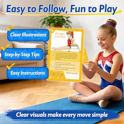 Gymnastics Card Games Equipment for Kids: 70+ Fun Basic Skills Cards for Boys Girls Beginners Gymnastics Birthday Gifts for 4 5 6 7 8 9 10+ Year Old Family Fitness Cards Workout for Indoor Outdoor Use - Thumbnail 2