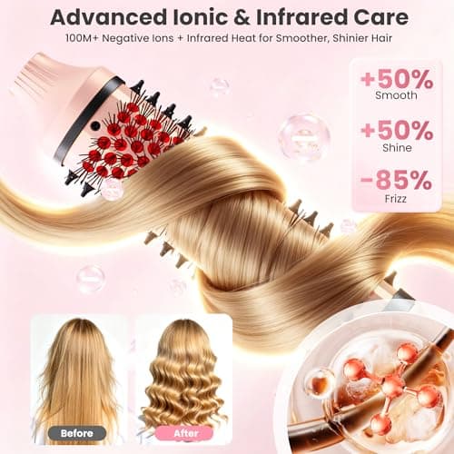 Thermal Brush, Infrared Heated Round Brush with 100M Negative Ions, Hot Brush for Volume, Curling & Straightening, 5 Heat Settings, Dual Voltage Hair Styler, Anti-Frizz Shine, All Hair Types-Pink - Thumbnail 5