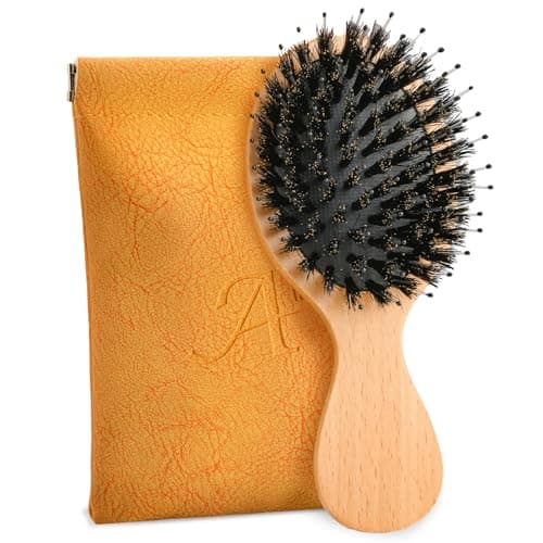 Mini Hair Brush, Travel Small Boar Bristle Hair Brush for Women Gift- Small Portable Compact HairBrush for Girls Kids Women Best Gift, Travel Size for Purse, Vacation, Business Trips & Outings - Image 1