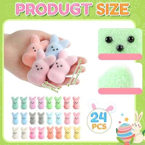 Trivolusia Easter Bunny Figurines Set of 24, Realistic Fuzzy Rabbit Decorations, Easter Basket Stuffers & Home Decor, Gift Kids Adults - Thumbnail 2