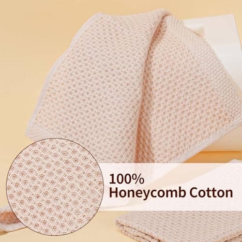 LikGuest Cotton Dish Towels 6 Pack,12x12 Inch – Super Absorbent, Quick-Dry & Reusable Kitchen Cleaning Cloths, Lint-Free Washable Towels for Dishes, Glass & Household Use(Beige) - Thumbnail 3