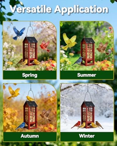 Hanging Bird Feeder for Outdoors, Metal Bird Seed Feeder with Roof, Large Capacity Wild Bird Feeder for Garden Yard Patio, Squirrel Resistant Easy Refill Bird Feeder - Thumbnail 6