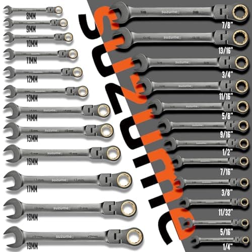 SUZUME 24-Piece Metric and SAE Flex Head Ratcheting Wrench Set 72 Teeth Cr-V Steel Ratcheting Wrench Set with 180° Flex Head Ratchet Wrenches Set For Auto,Machine Repair - Thumbnail 6