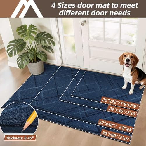 COSY HOMEER Front Door Mat Low Profile Non-Slip Doormat for Entryway, Absorbent Dirt Trapper Washable Entrance Mat, Sturdy Polyester Doormats (48"x32", Blue) - Thumbnail 5