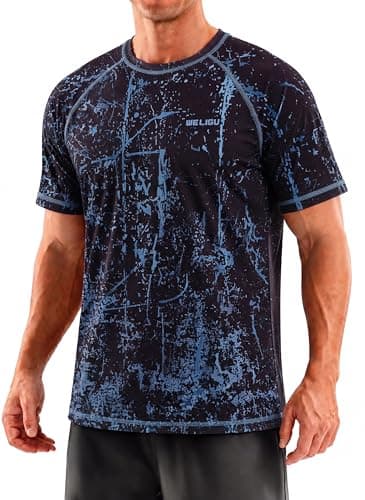 Men's Rashguard Swim Shirt Short Sleeve UPF 50+ Sun Protection Shirt SPF Quick Dry Water Lightweight Shirt lanhei-Tshirt-L - Image 1