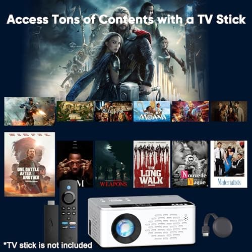 TMY 1080P Full HD Portable Mini Projector, Bluetooth Movie Projector, Compatible with TV Stick/Smartphone/PC/Game Console/HDMI/USB, Indoor & Outdoor Use, with Projector Screen - Thumbnail 6