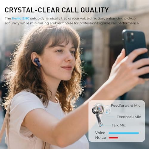 havit Hybrid Active Noise Cancelling Wireless Earbuds, Bluetooth 6.0 in-Ear Headphones, 6 Mics ENC Clear Call Ear Buds, 30+H Playtime, 3D Spatial Audio, Custom EQ via App, IPX5 Waterproof Blue - Thumbnail 5
